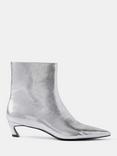 Mint Velvet Leather Pointed Ankle Boots, Silver