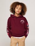 Tommy Hilfiger Kids' Flag Embroidered Hoodie, Deep Rouge