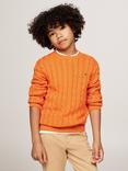 Tommy Hilfiger Kids' Cable Jumper, Orange Thunder