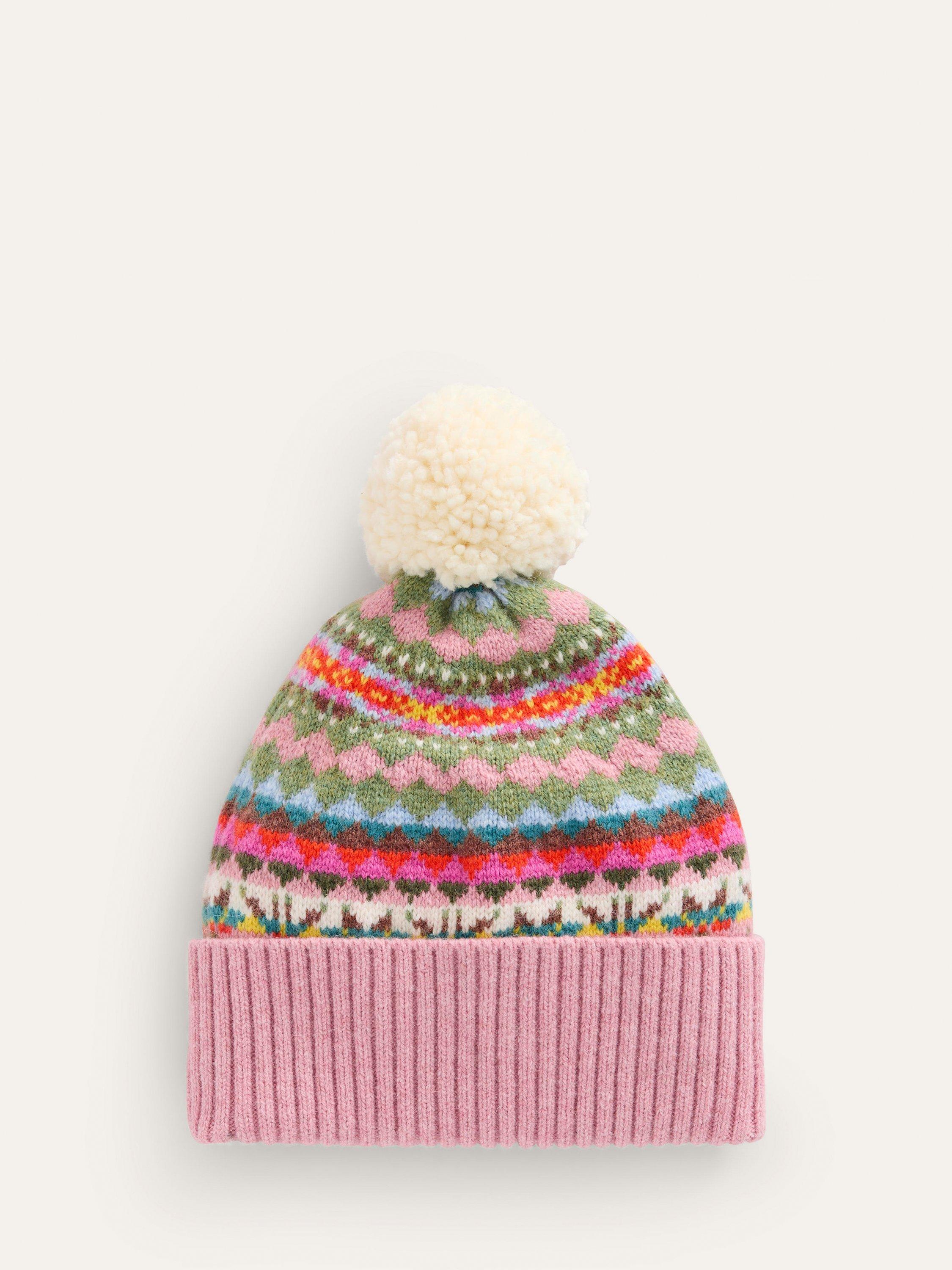 Boden Fair Isle Bobble Hat, Pink/Multi