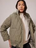 Mint Velvet Quilted Hooded Jacket, Khaki