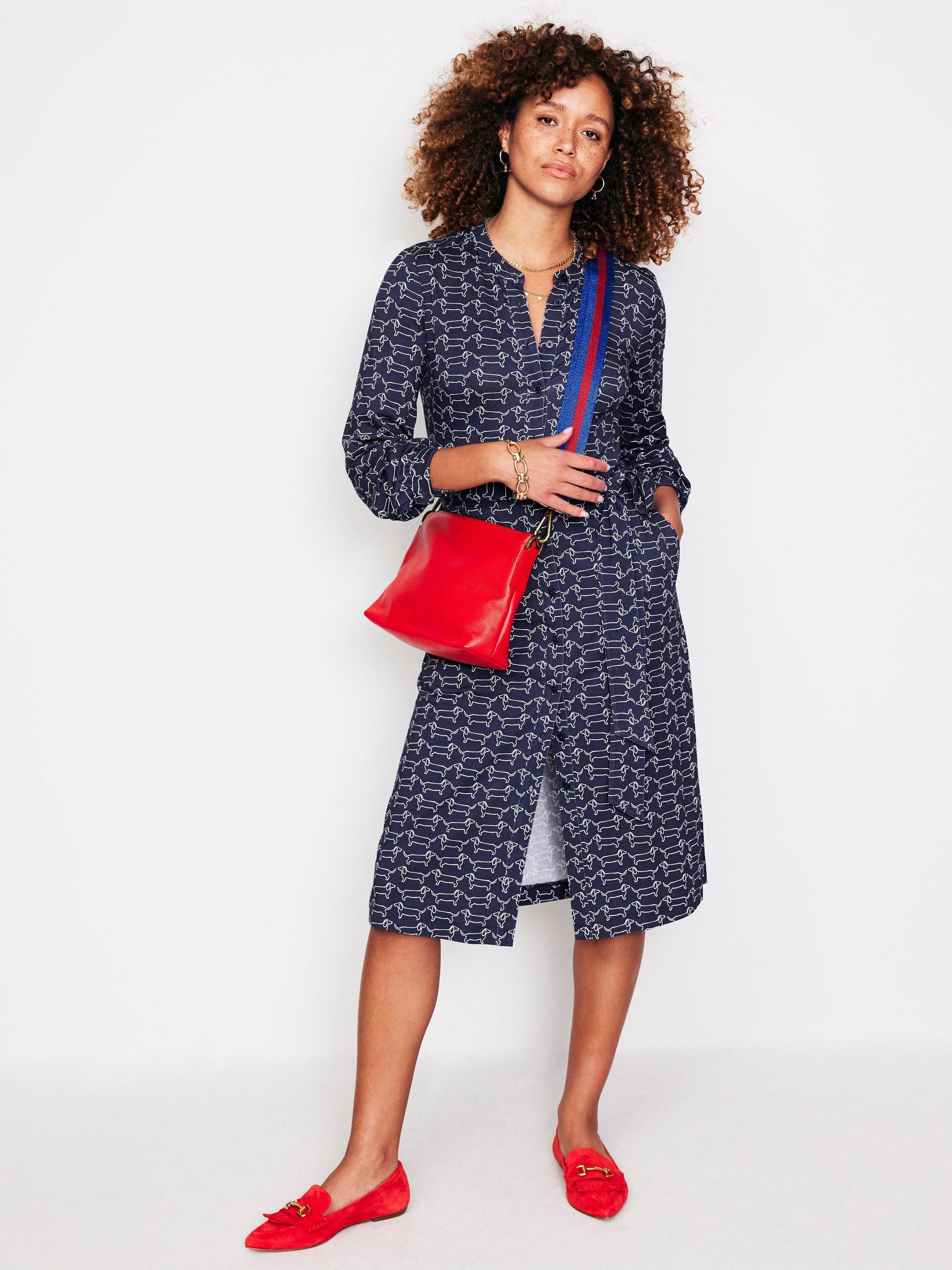 Boden Julia Dachshund Jersey Shirt Dress Navy