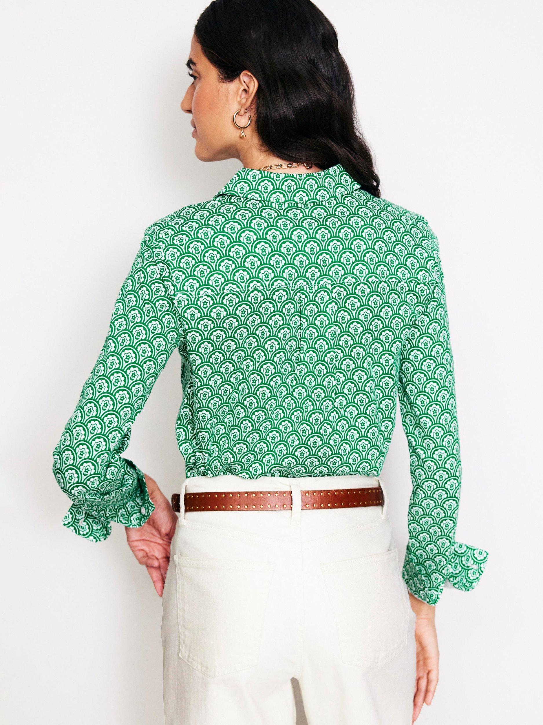Boden Amelia Floral Trellis Jersey Shirt Green White