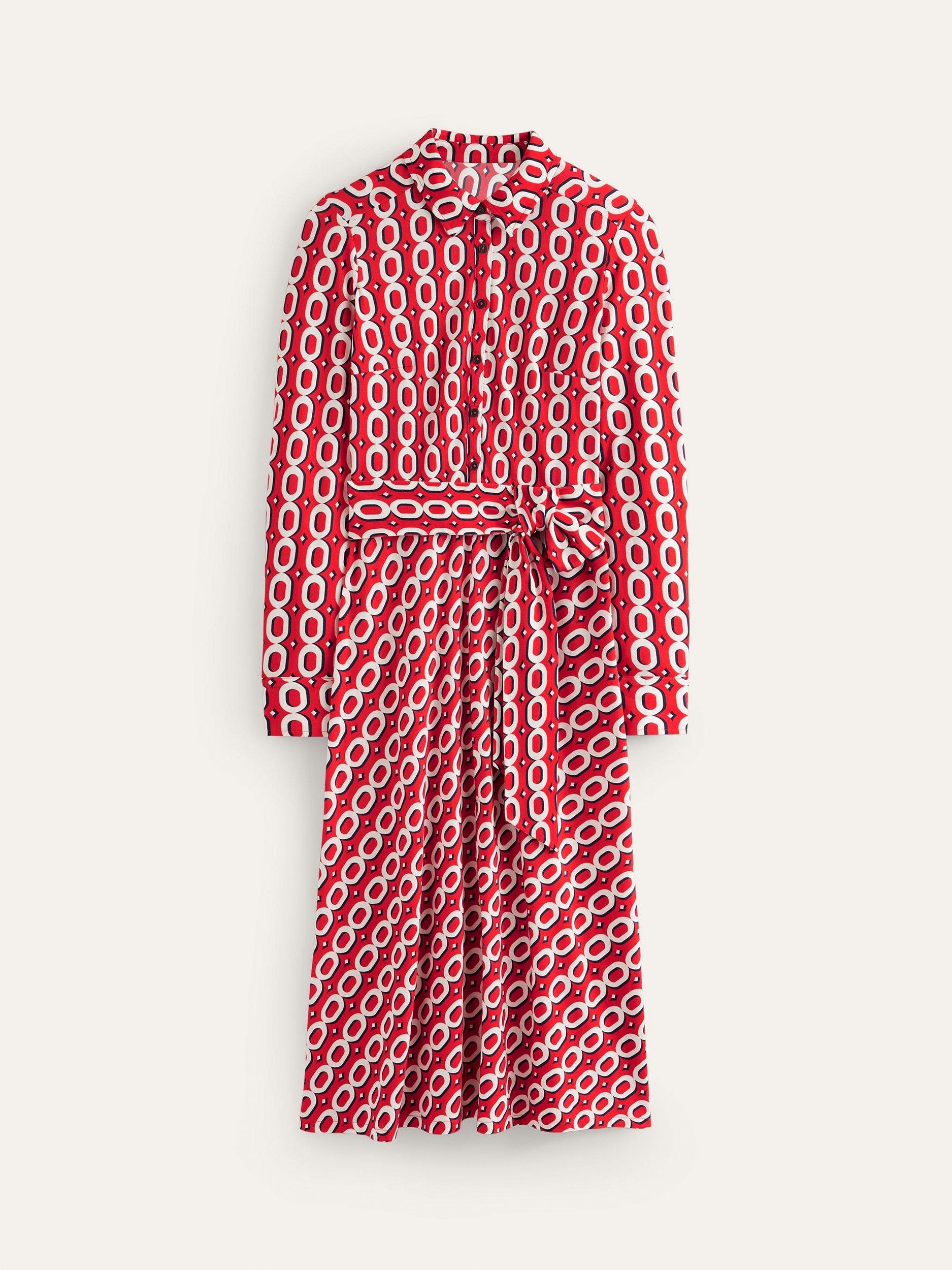Boden Laura Geometric Jersey Dress Red Multi