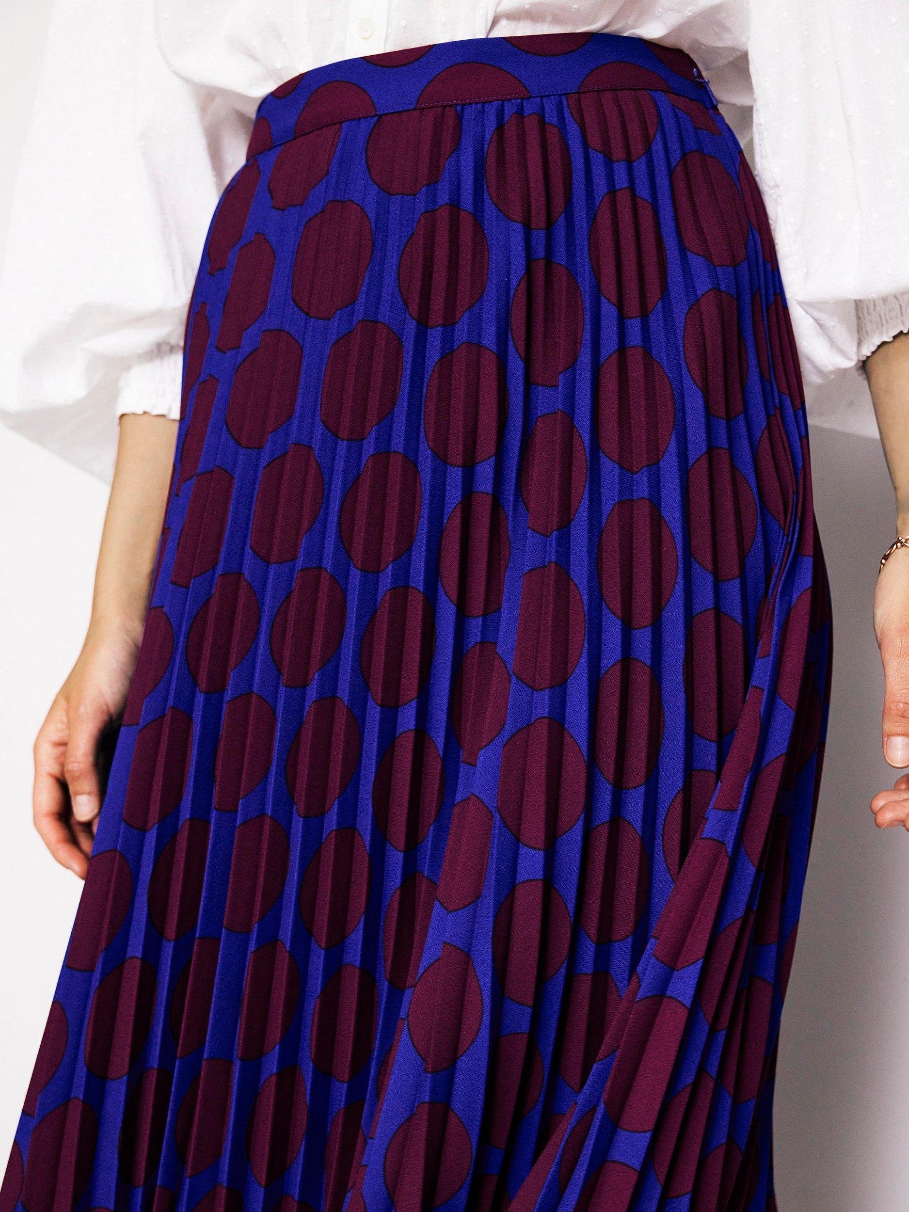 Boden Camilla Spot Pleated Midi Skirt Blue Chestnut