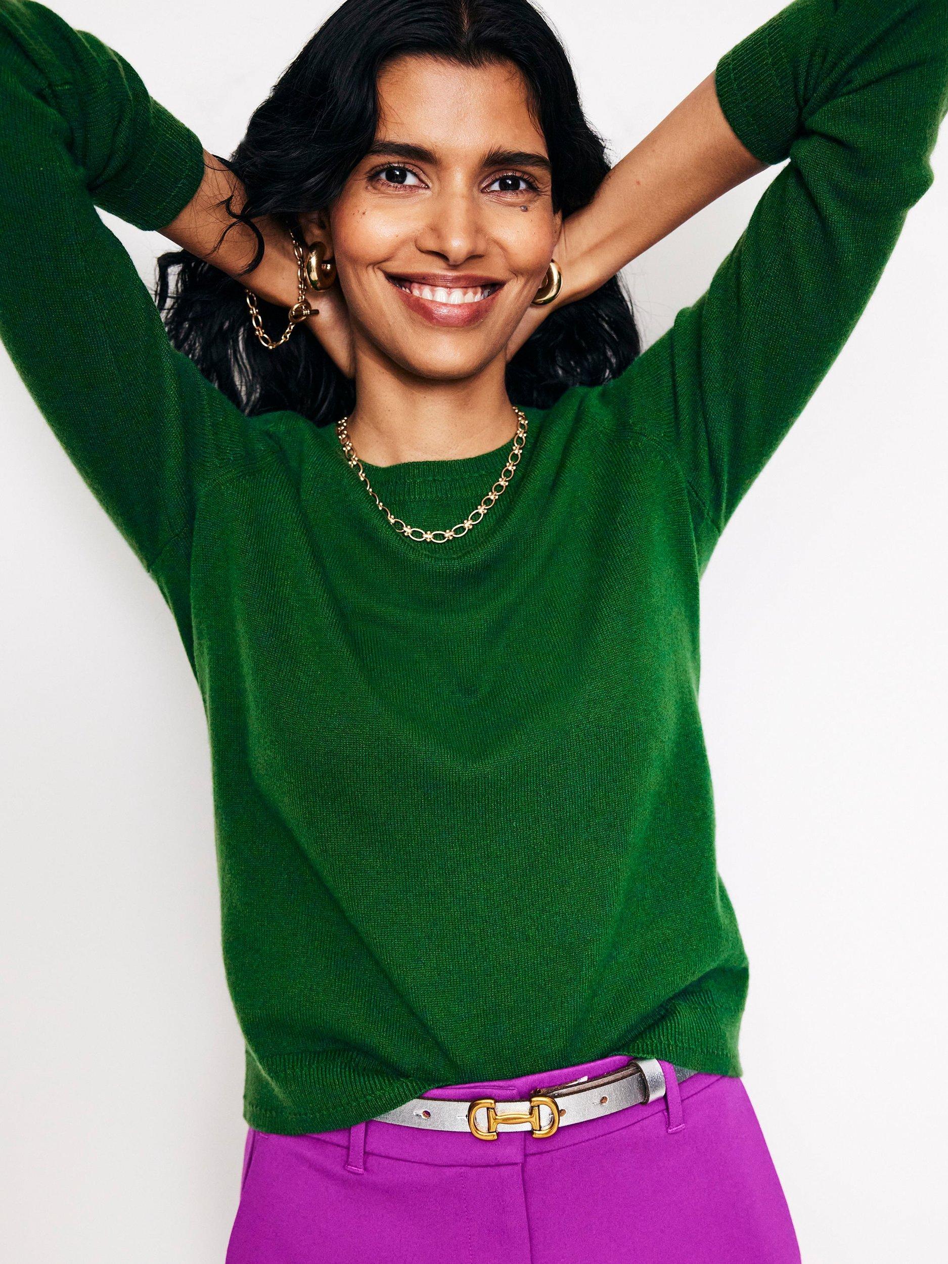 Boden Eva Cashmere Crew Neck Jumper Pine Green
