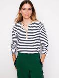 Boden Stripe Metallic Trim Henley Top, Ivory/Navy, Ivory/Navy