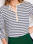 Boden Stripe Metallic Trim Henley Top, Ivory/Navy, Ivory/Navy