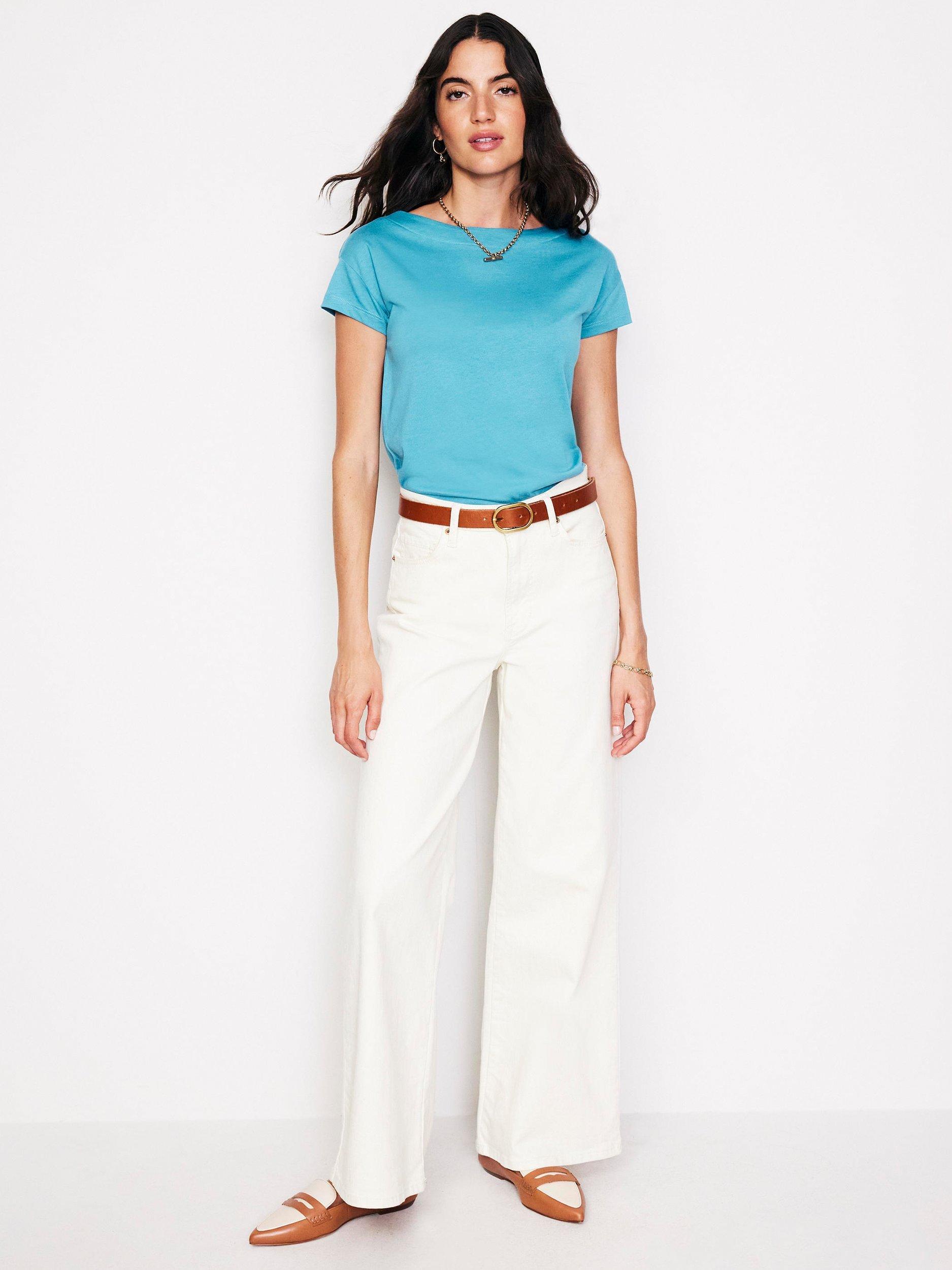 Product image 4 of 4, which shows Boden Supersoft Frill Top, Blue Grass, 16