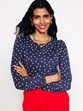 Boden Polka Dot Puff Shoulder Top, Navy