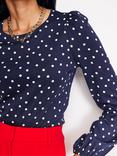 Boden Polka Dot Puff Shoulder Top, Navy