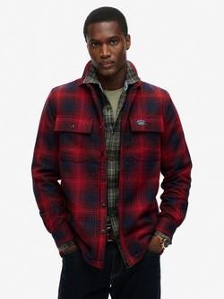 Superdry Wool Regular Fit Check Overshirt, Over Ombre Red, Over Ombre Red
