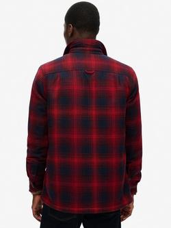 Superdry Wool Regular Fit Check Overshirt, Over Ombre Red - view 2, Over Ombre Red
