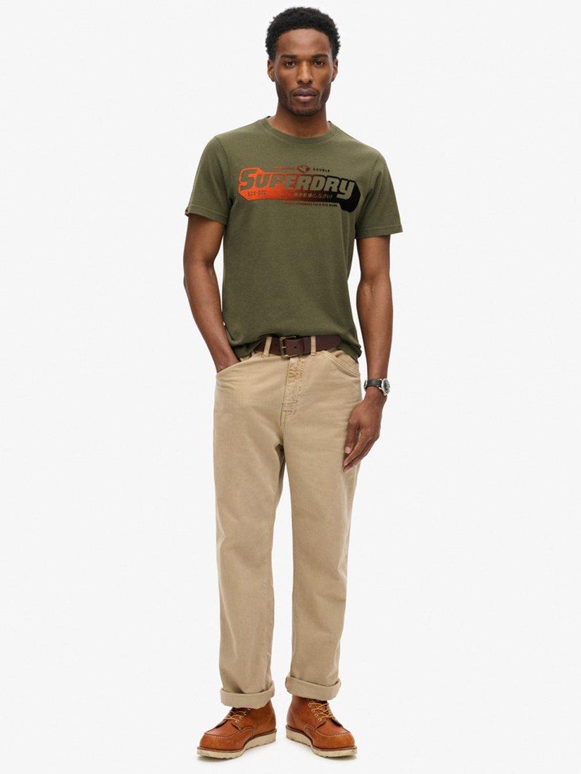 Product image 3 of 6, which shows Superdry Flocked Fade Graphic T-Shirt, Khaki Green Marl, S