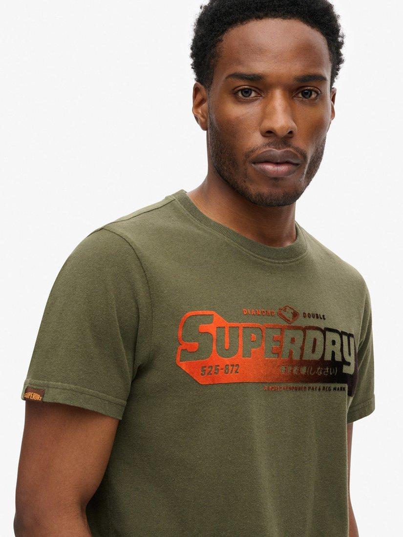 Product image 5 of 6, which shows Superdry Flocked Fade Graphic T-Shirt, Khaki Green Marl, S