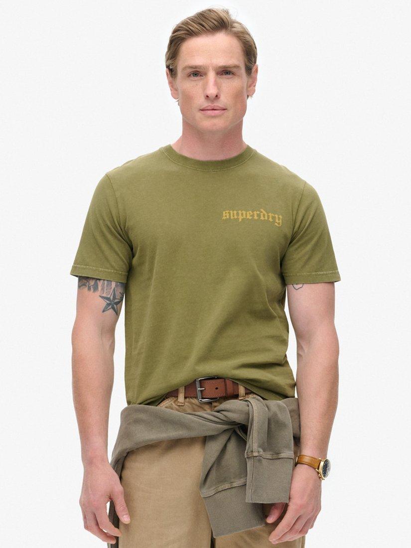 Product image 1 of 5, which shows Superdry Tattoo Graphic T-Shirt, Khaki Olive, S