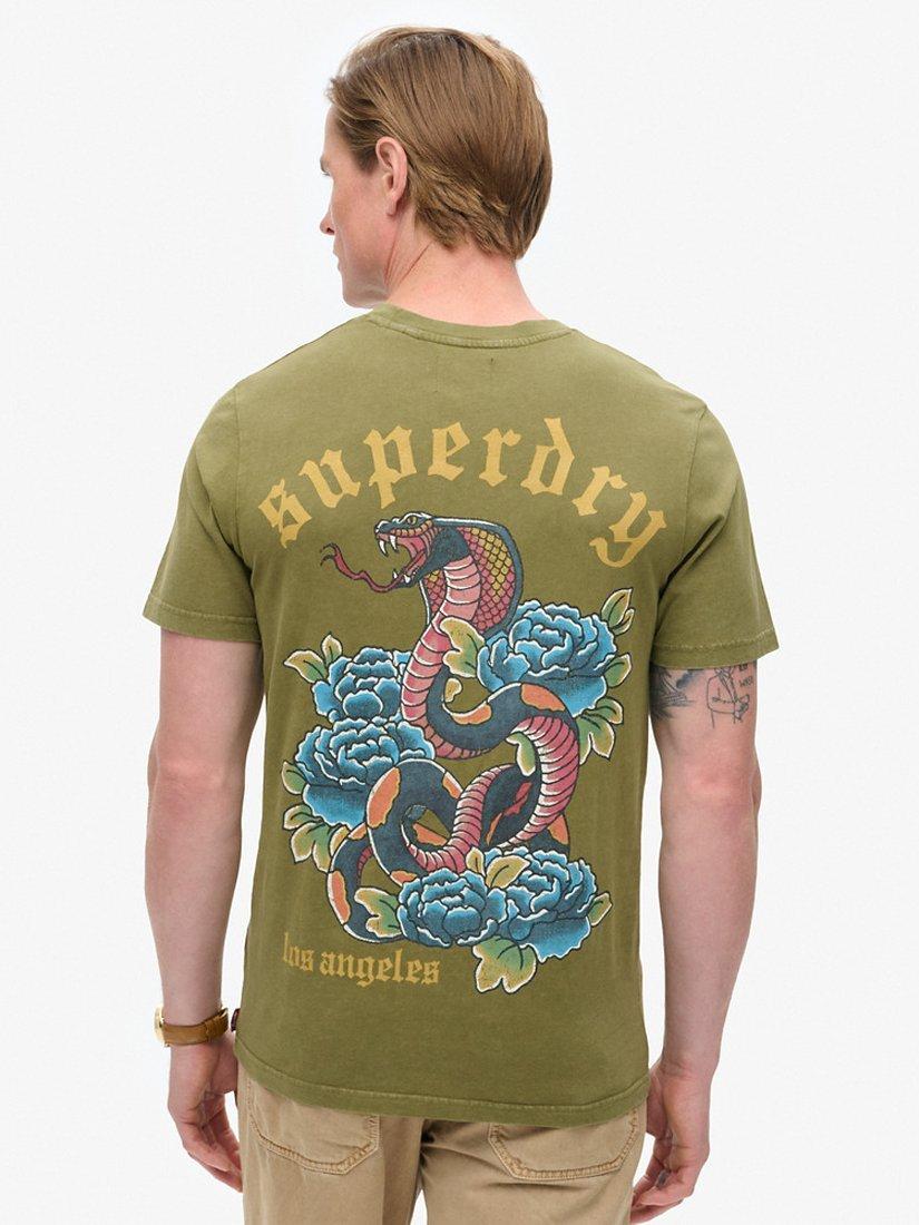 Product image 2 of 5, which shows Superdry Tattoo Graphic T-Shirt, Khaki Olive, S