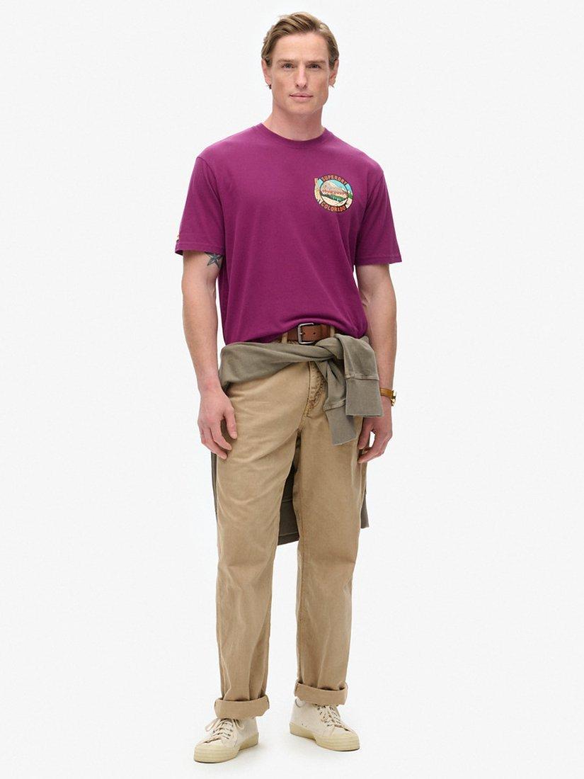 Product image 3 of 5, which shows Superdry Travel Postcard Chest Print T-Shirt, Magenta Purple, S