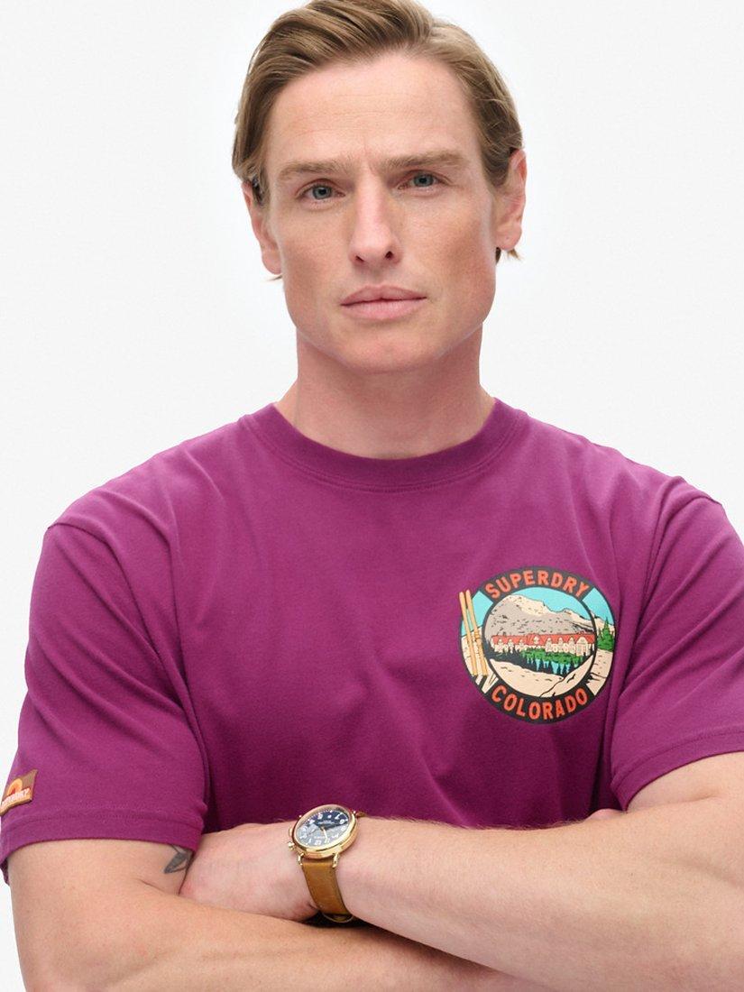 Product image 4 of 5, which shows Superdry Travel Postcard Chest Print T-Shirt, Magenta Purple, S