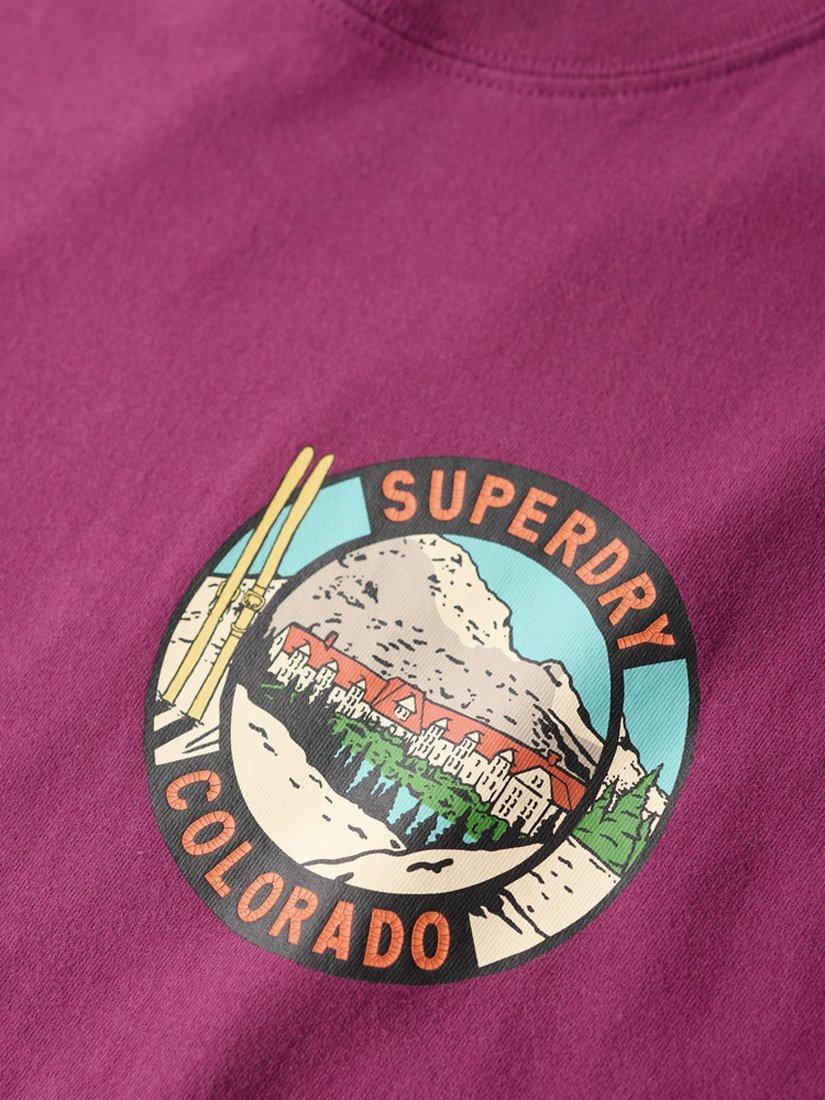 Product image 5 of 5, which shows Superdry Travel Postcard Chest Print T-Shirt, Magenta Purple, S