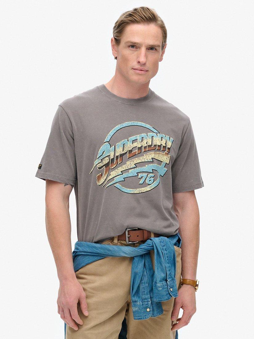 Product image 1 of 5, which shows Superdry Seventies Rock Graphic Band T-Shirt, Dark Pebble Grey, XL