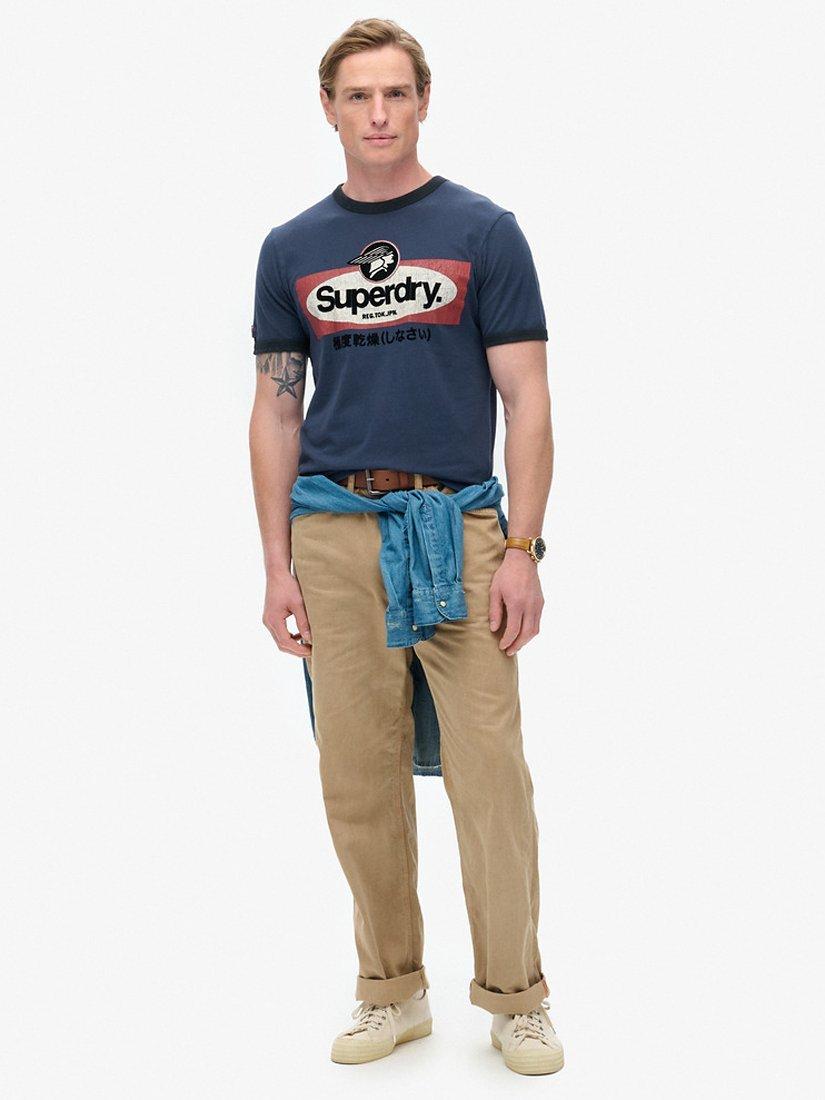 Product image 3 of 5, which shows Superdry Core Logo Ringer Workwear Graphic T-Shirt, Richest Navy, L