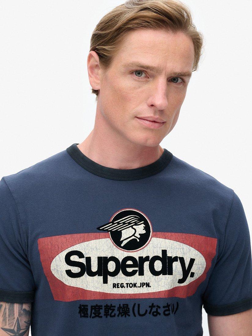 Product image 4 of 5, which shows Superdry Core Logo Ringer Workwear Graphic T-Shirt, Richest Navy, L