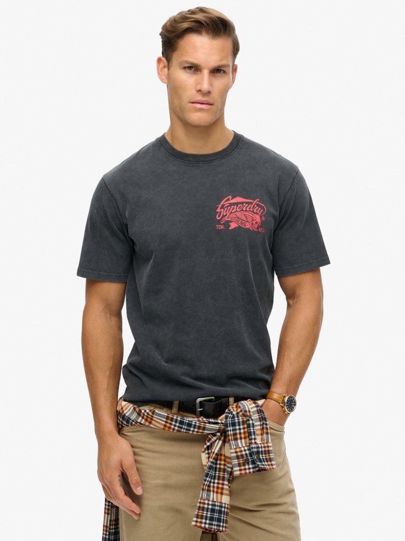 Product image 1 of 6, which shows Superdry Biker Rock Graphic Loose T-Shirt, Mid Back In Black, XXXL