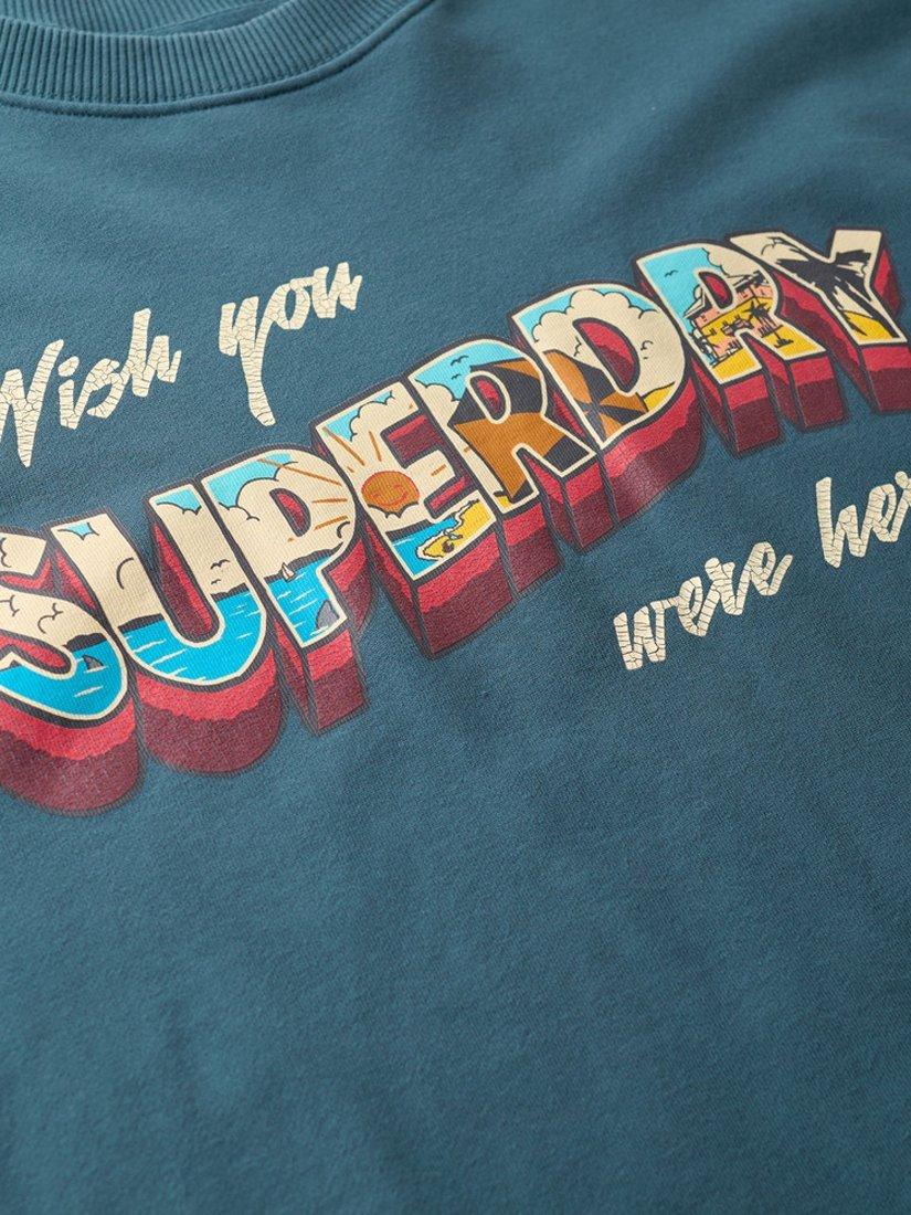 Product image 5 of 5, which shows Superdry Travel Postcard Graphic Crew Sweatshirt, Stargazer Blue, S