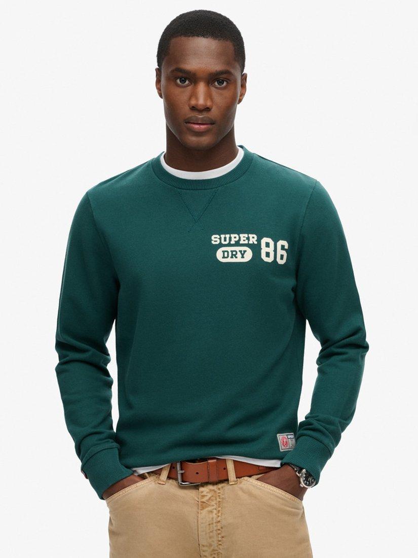 Product image 1 of 5, which shows Superdry Essential Logo Crew Sweatshirt, Dark Pine Green, XXL