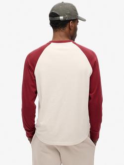 Superdry Essential Logo Baseball Long Sleeve Top, White Sand/Burgundy - view 2, White Sand/Burgundy