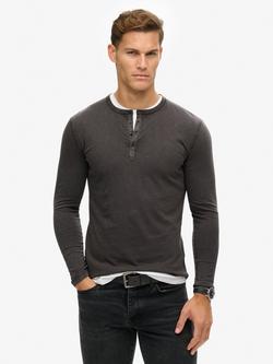 Superdry Long Sleeved Jersey Grandad Top, Washed Black