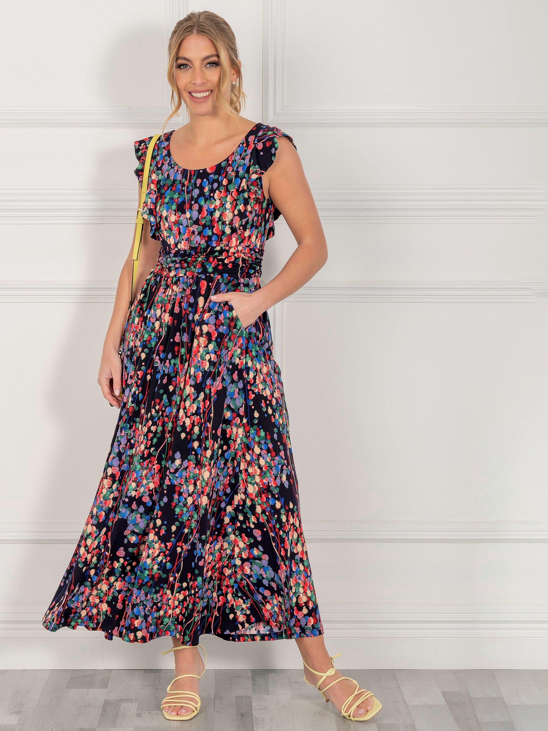 Jolie Moi Adalena Frill Maxi Dress, Navy/Multi