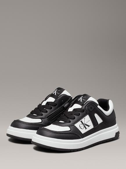 Calvin Klein Kids' Low Top Lace Up Trainers, Black/White - view 2, Black/White