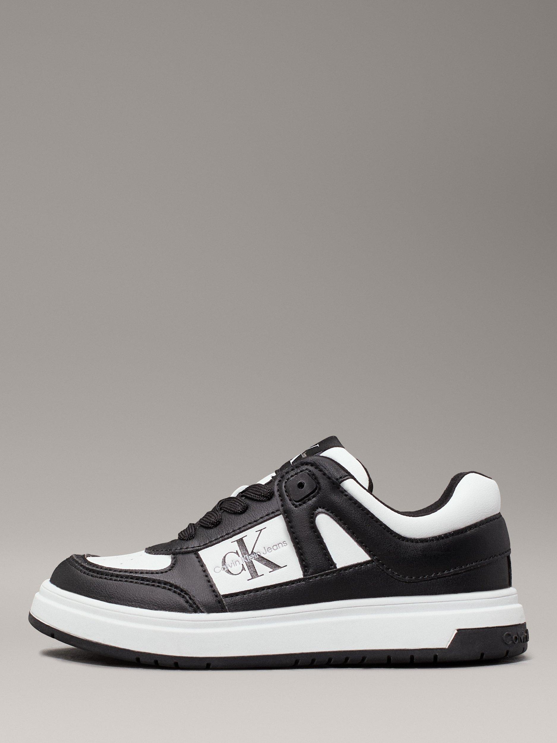 Calvin Klein Kids Low Top Lace Up Trainers Black White