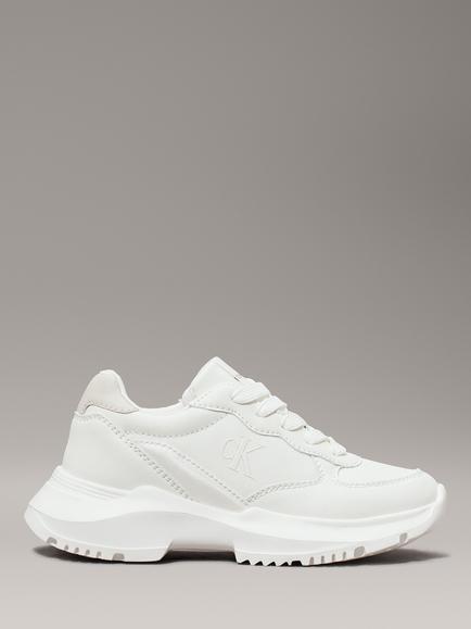 Calvin Klein Kids' Low Top Lace Up Trainers, Off White/Beige, Off White/Beige