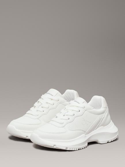 Calvin Klein Kids' Low Top Lace Up Trainers, Off White/Beige - view 2, Off White/Beige