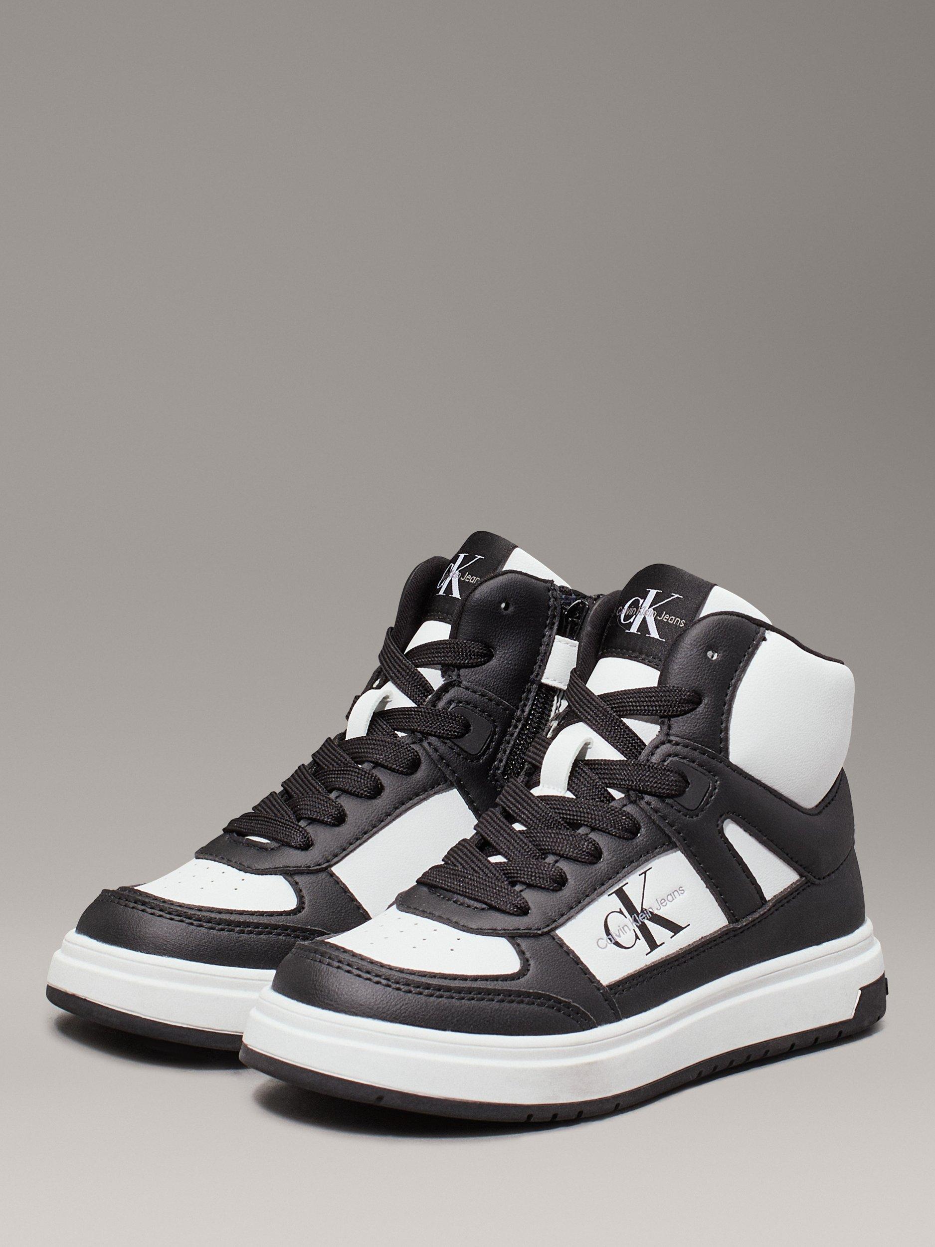 Product image 2 of 6, which shows Calvin Klein Kids' High Top Lace Up Trainers, Black/White, EU30