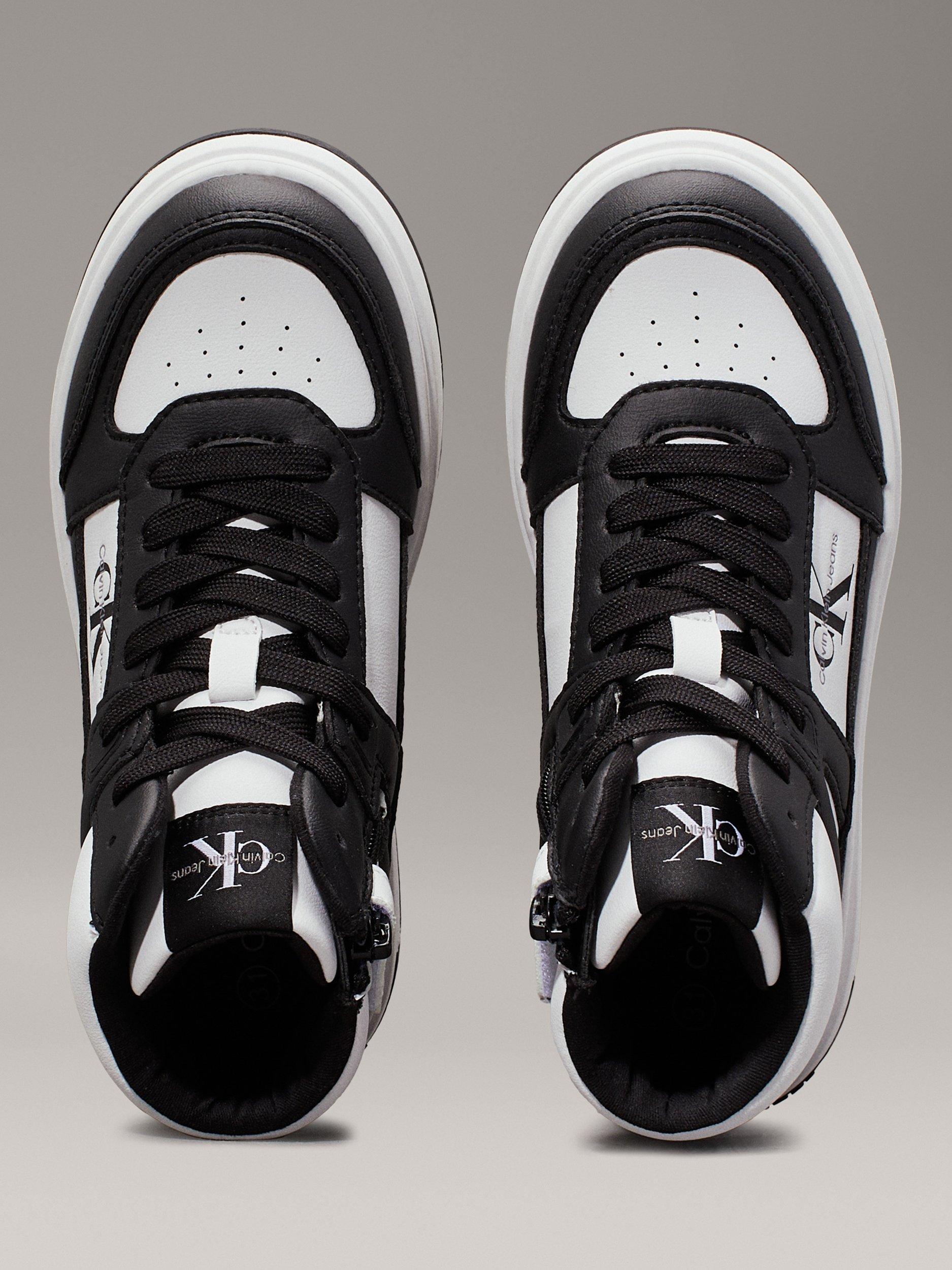 Product image 3 of 6, which shows Calvin Klein Kids' High Top Lace Up Trainers, Black/White, EU30