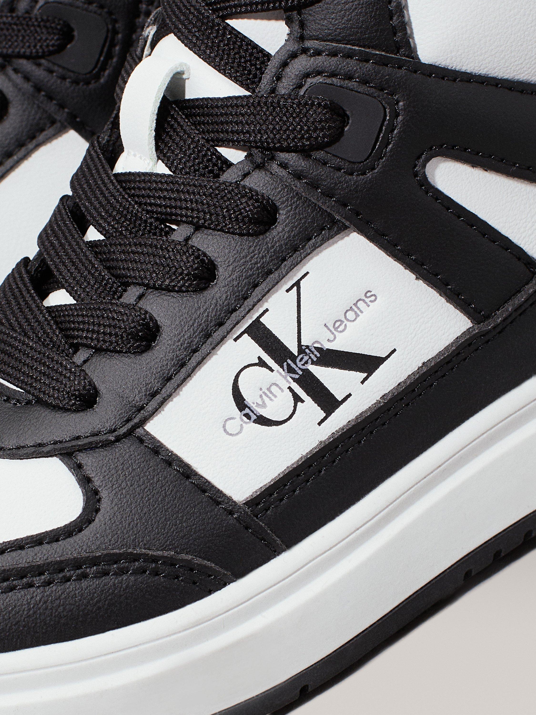 Product image 4 of 6, which shows Calvin Klein Kids' High Top Lace Up Trainers, Black/White, EU30