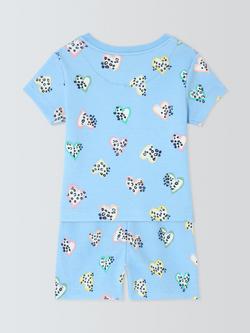 John Lewis Baby Leopard Heart Cotton Shortie Pyjamas, Blue/Multi - view 2, Blue/Multi