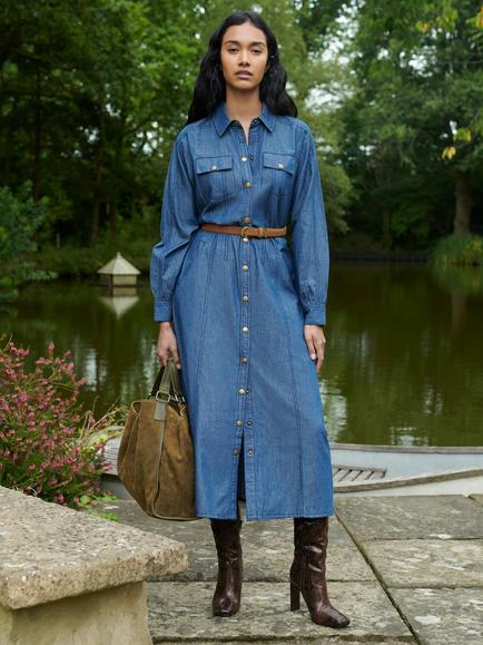 Ro&Zo Denim Long Sleeve Shirt Dress, Blue, Blue