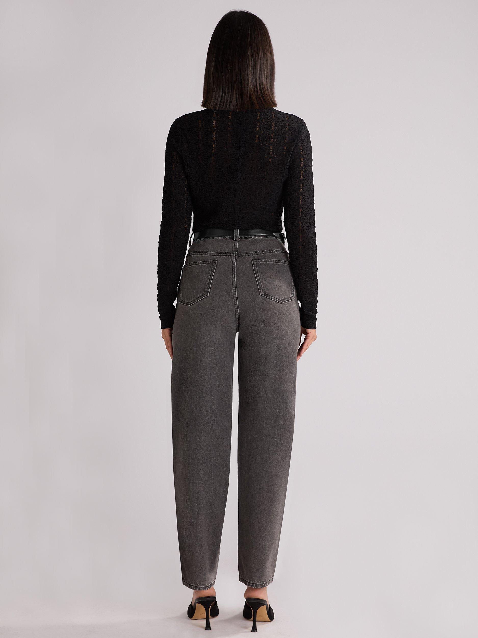 Product image 2 of 3, which shows Ro&Zo High Waist Straight Leg Jeans, Grey, 12