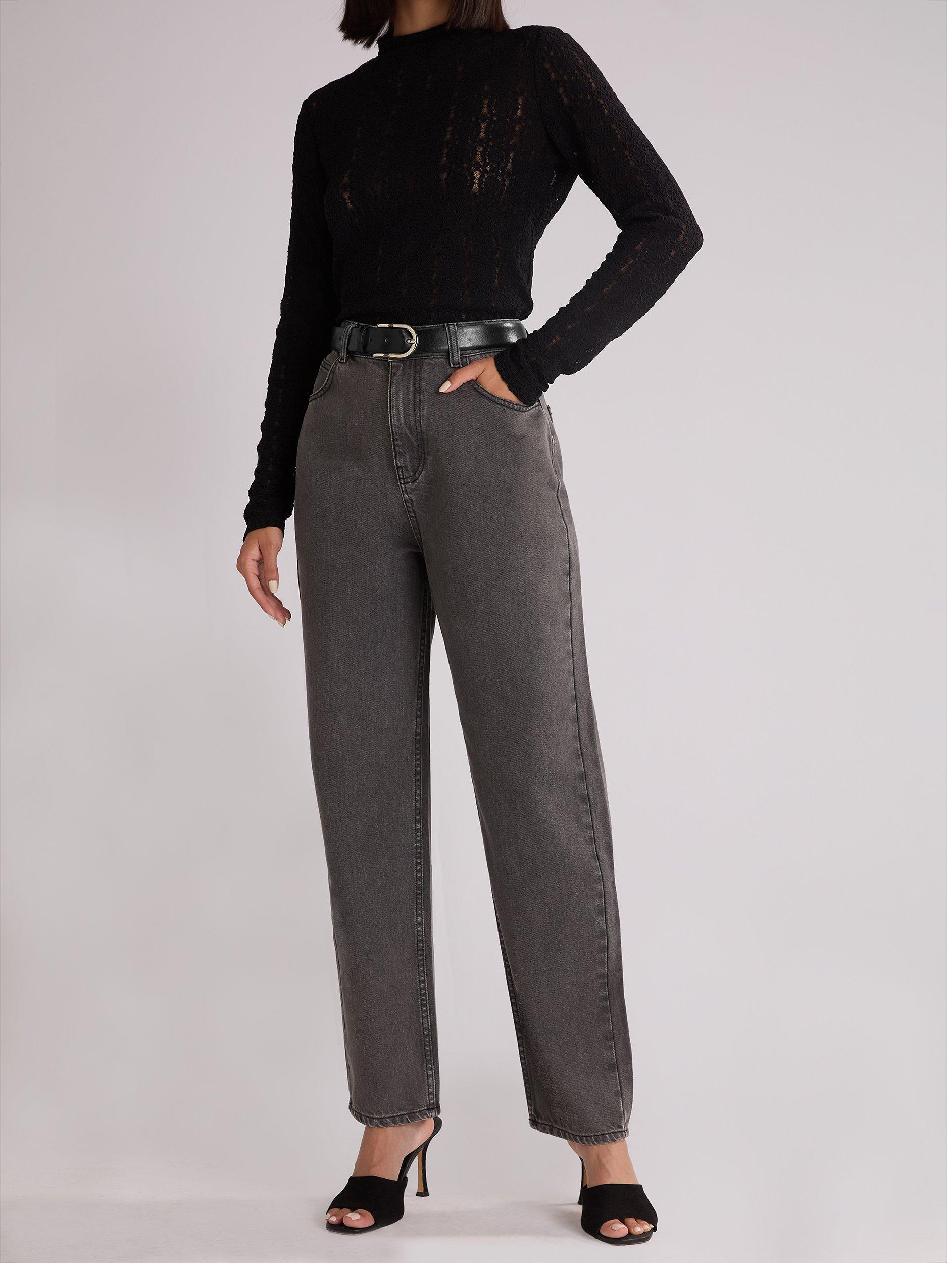 Product image 1 of 3, which shows Ro&Zo High Waist Straight Leg Jeans, Grey, 12