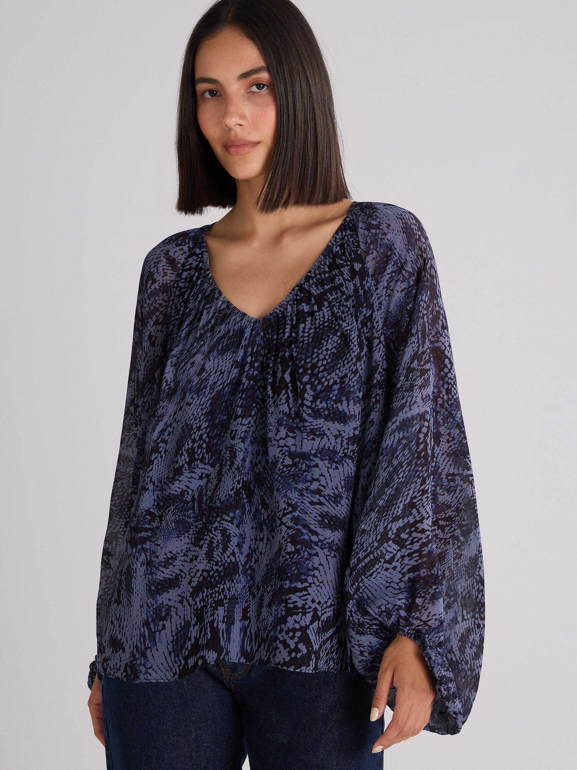 Product image 2 of 5, which shows Ro&Zo Snake Print Blouse, Blue/Multi, 10