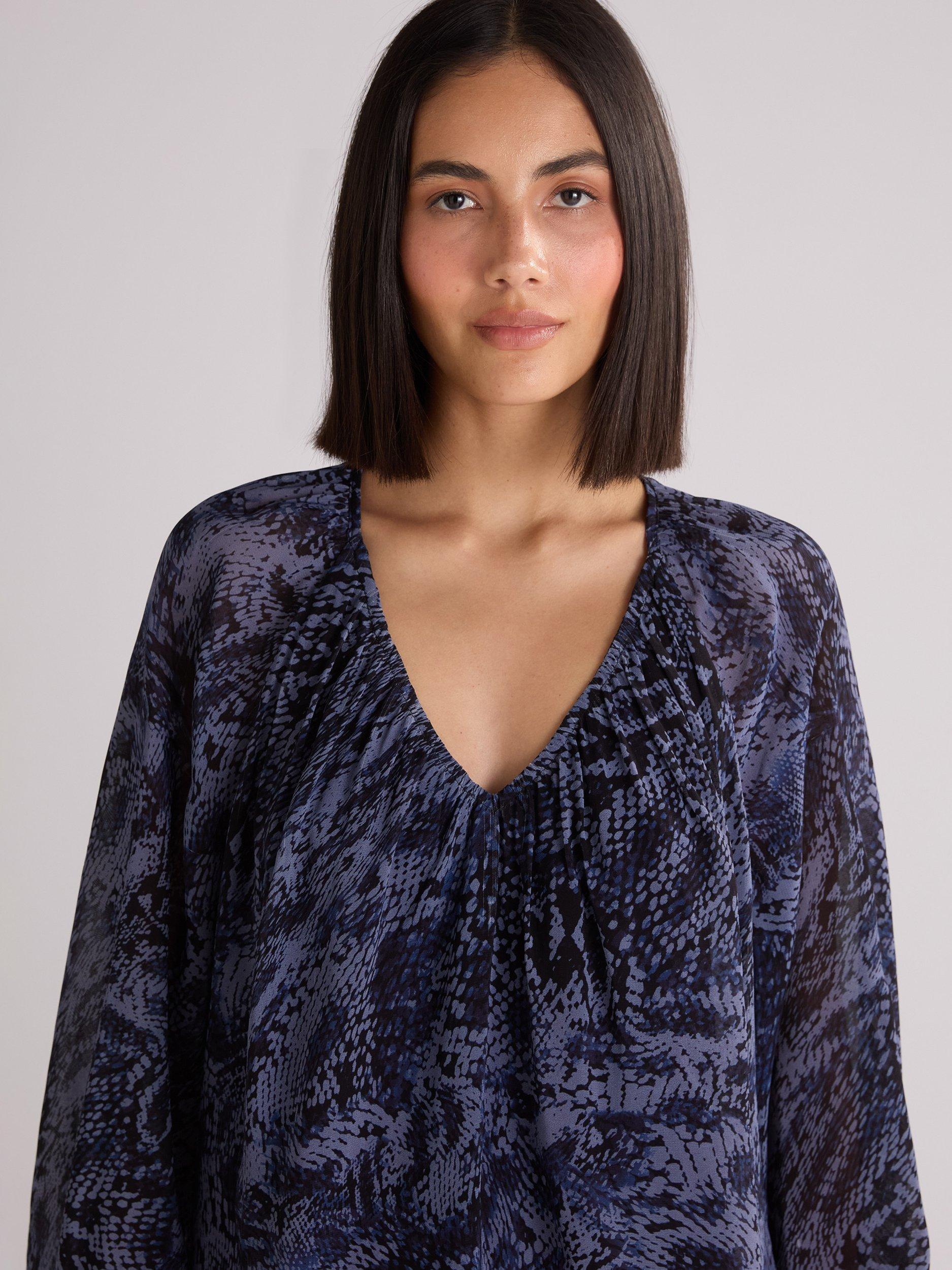 Product image 3 of 5, which shows Ro&Zo Snake Print Blouse, Blue/Multi, 10