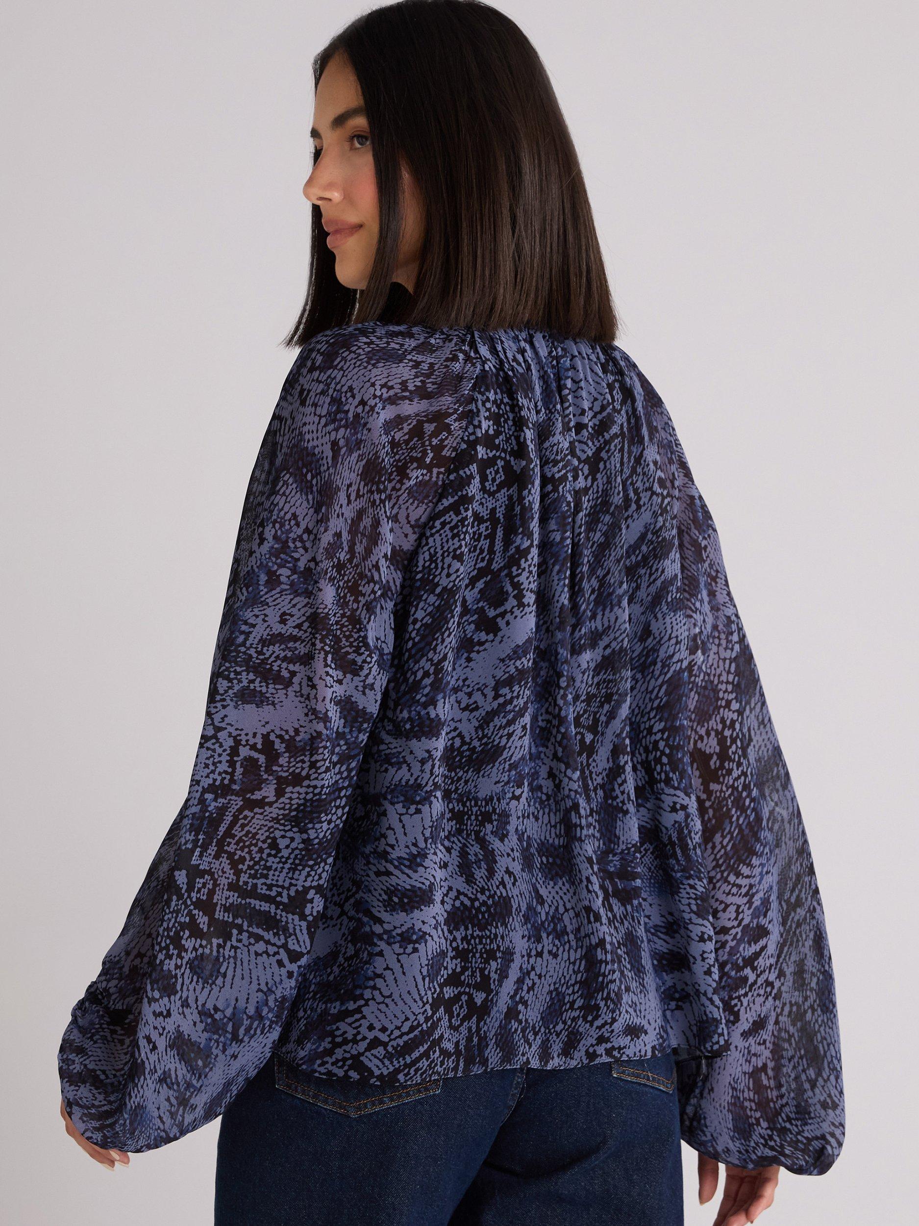 Product image 4 of 5, which shows Ro&Zo Snake Print Blouse, Blue/Multi, 10