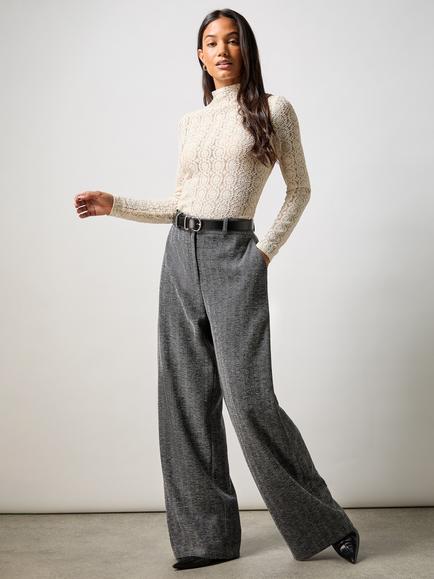 Ro&Zo Herringbone Wide Leg Trousers, Grey, Grey
