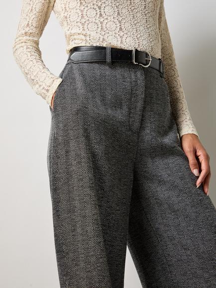 Ro&Zo Herringbone Wide Leg Trousers, Grey - view 2, Grey