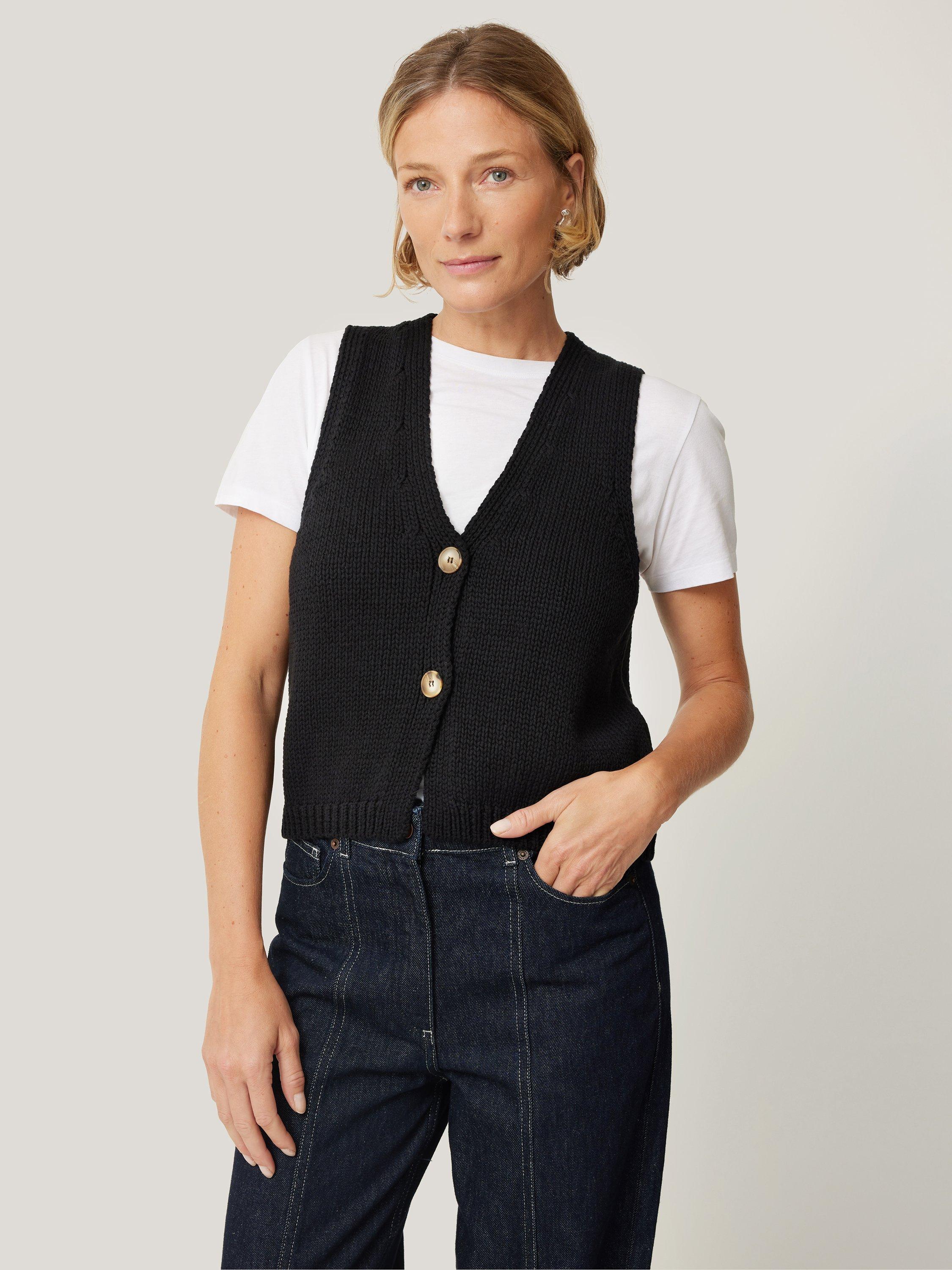 Jigsaw Pure Cotton Knitted Waistcoat, Black
